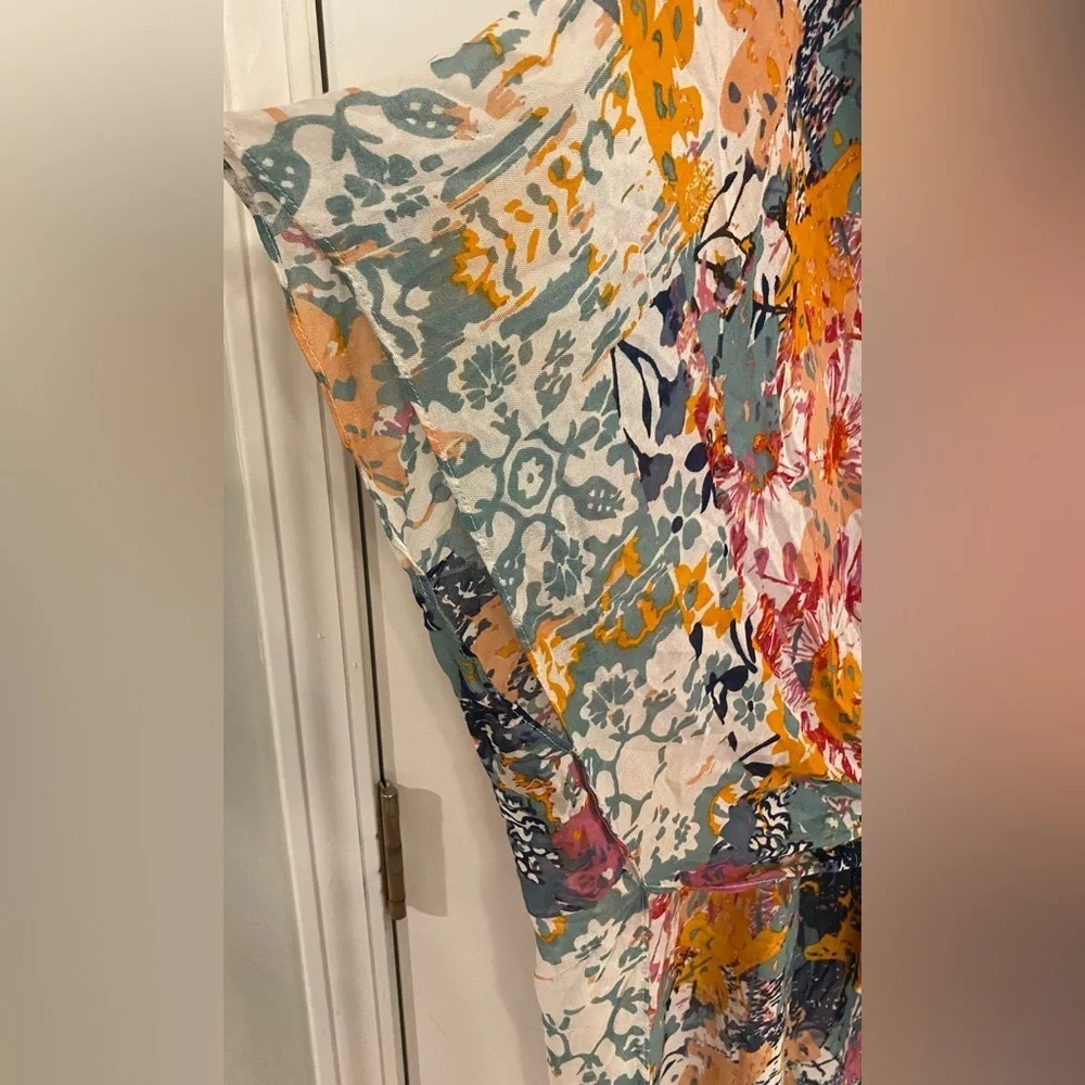 Rachel Roy Cover Up Kimono NWT Sz OS Sheer Floral Print Tie Front Or Wear Open